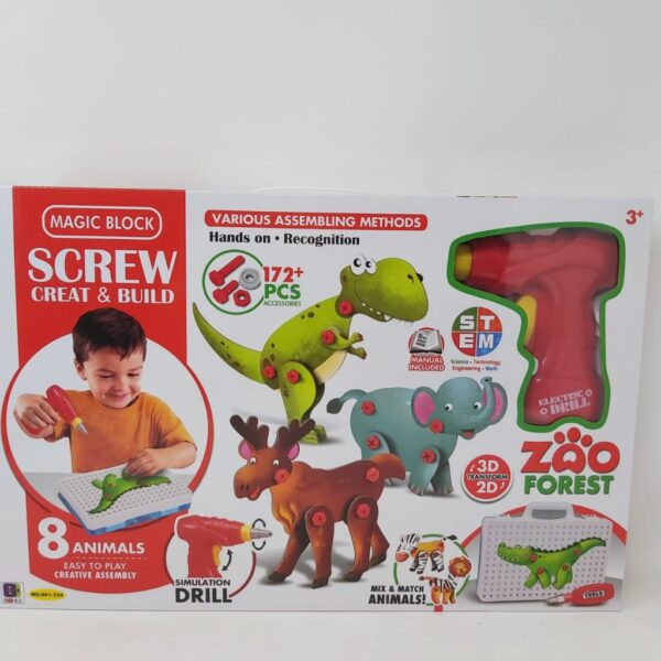 DIY SCREW, CREATE & BUILD-8 ANIMALS 172+ PCS