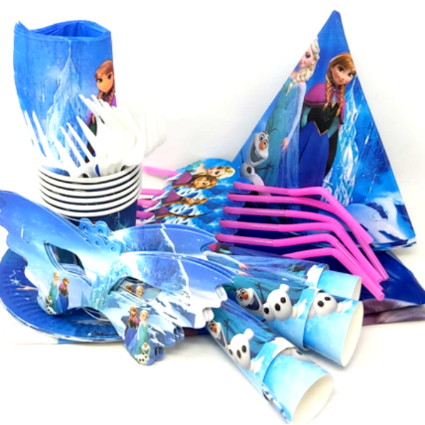 9PCS CHARCTER BIRTHDAY SET ASSR INCL PAPER PLATE, CUPS, NAPKINS, FORKS, STRAWS, FLUTES, PARTY HATS & MASKS