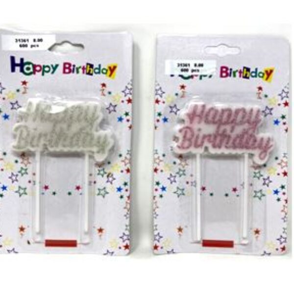 HAPPY BIRTHDAY CAKE TOPPER  COLORS: SILVER & PINK ,18*11CM