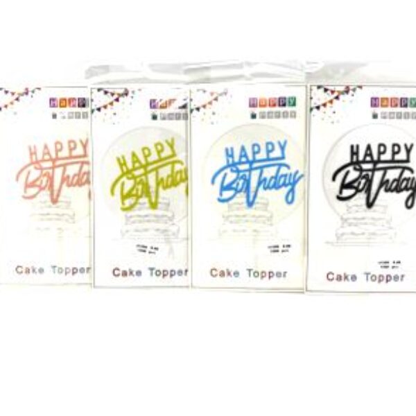 HAPPY BIRTHDAY CAKE TOPPER COLORS: BLACK, PINK, BLUE & GOLD,20*12CM