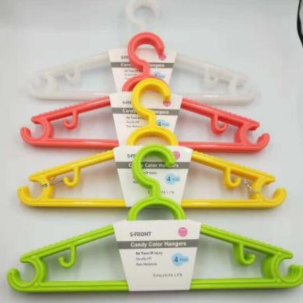 4 PC CLOTH HANGER YELLOW, GREEN, RED &TRANSPARENT,40CM