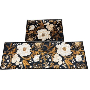 2 PCS BLACK & GOLD FLOWER KITCHEN MAT