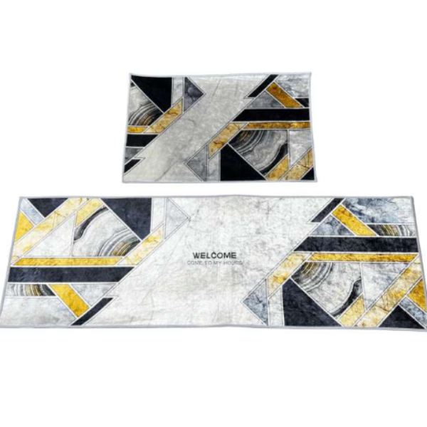 2 PCS GRAY & BLUE ABSTRACT KITCHEN MAT SET