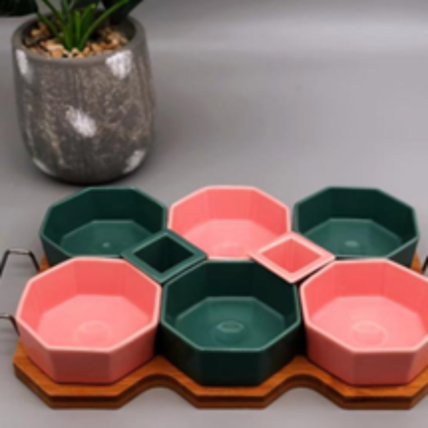 CERAMIC BOWLS W TRAY