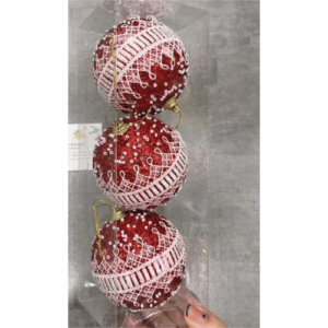 3 PCS RED & WHITE CHRISTMAS BALLS