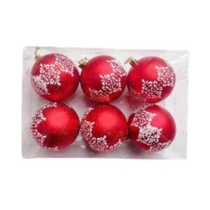 6 PCS RED W WHITE CHRISTMAS BALLS