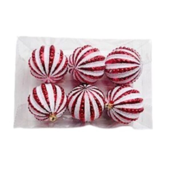6 PCS CANDY RED & RED CHRISTMAS BALLS